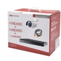 KIT DVR 4ch + 4 Bullet IP66 + 4 Rollos BNC 20mt + HDD 1TB Hikvision